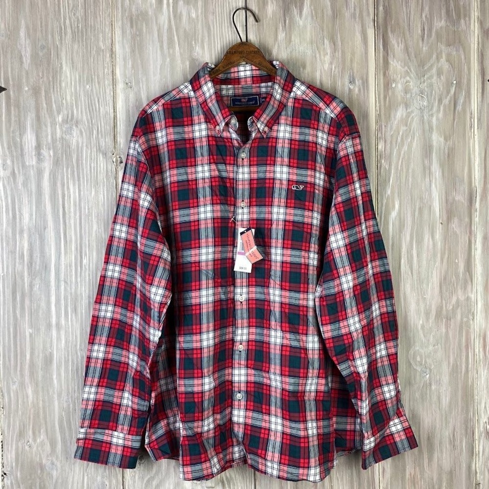 Vineyard Vines Whale Shirt XXL Blue Green Classic Fit Dress Button Down NWT XMAS